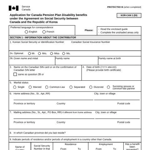 Document preview: Navigating CPP Disability Benefits Under the Korea/Canada Agreement — Health (CERFA n°ISP5053-KOR)