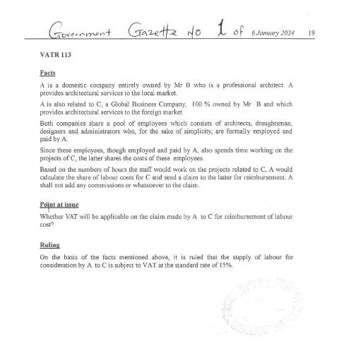 Document preview: Understanding VATR 113 in Mauritius' Taxation System — Taxes (CERFA n°VATR113)