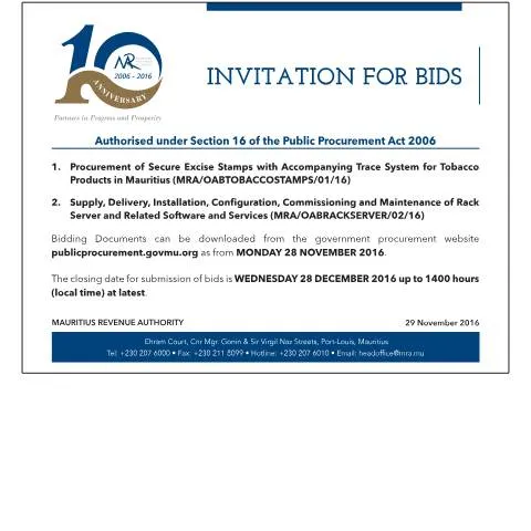 Document preview: Engage in the Tobacco Tender for Excise Stamps & Rack Servers — Government & admin (TobaccoTender)