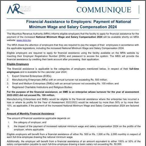 Document preview: Employer Support Scheme for 2024 Wage Adjustments — Work & employment (CERFA n°CommuniqueFA260124)