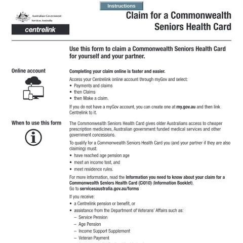 Document preview: Step-by-Step Guide to Claiming Your Commonwealth Seniors Health Card — Benefits & social aid (CERFA n°SA296)