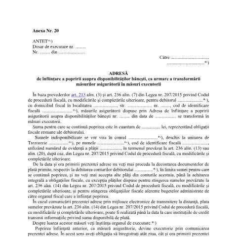 Document preview: Importanța Adresei de înființare a popririi în gestionarea — Impozite & fiscalitate (CERFA n°A20_OPANAF_63_2017)