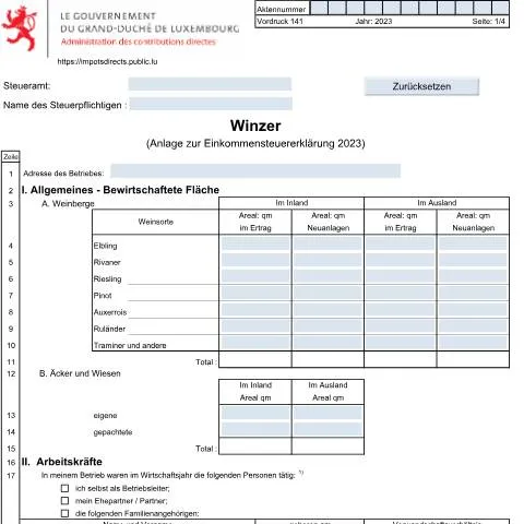 Aperçu du document Comprendre l'Anlage: 'Winzer' pour les viticulteurs au Luxembourg — Impôts & fiscalité (CERFA n°141)