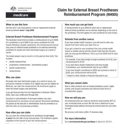 Document preview: Step-by-Step Guide to NH005 Breast Prostheses Claims — Health (CERFA n°NH005)