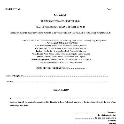 Document preview: Understanding the Employer Declaration Return in Guyana — Taxes