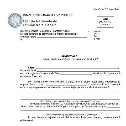 Document preview: Soluționarea cererii pentru grupul fiscal unic - OPANAF 3006/2016 — Impozite & fiscalitate (CERFA n°A2P_OPANAF_3006_2016)