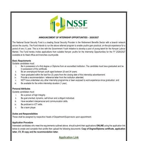 Document preview: Discover the NSSF Internship Program for 2026-2027 — Government & admin (CERFA n°INTERNSHIP-ADVERT-2026-2027-PDF)