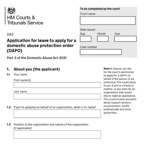 Document preview: Understanding the DA2 Application for Domestic Abuse Protection — Legal & justice