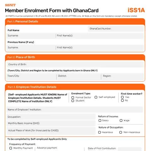 Document preview: Enroll in Ghana's Social Security System Today — Benefits & social aid (CERFA n°ISS1A)