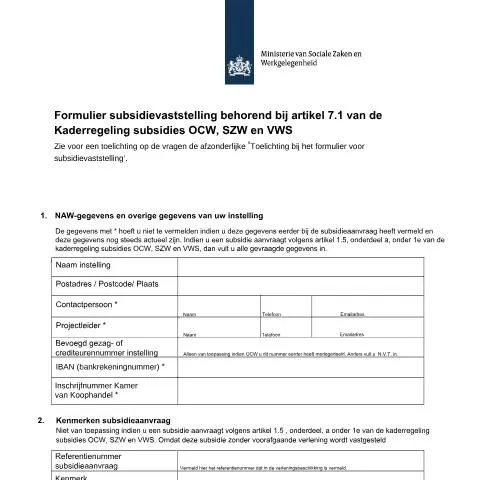 Documentvoorvertoning: Diepgaande Verkenning van het SZW-subsidie Formulier — Overheid & administratie
