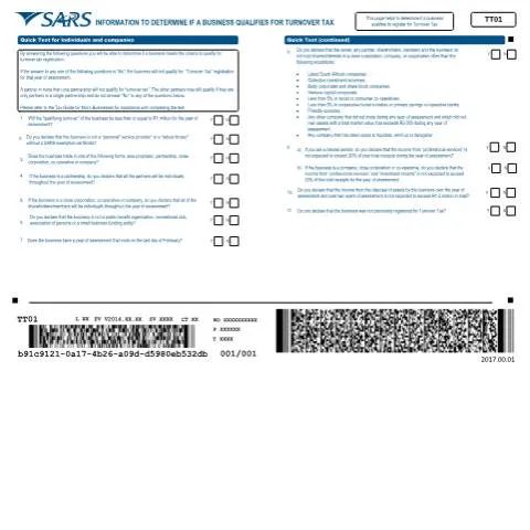 Document preview: Understanding the TT01(a) Form for Turnover Tax in South Africa — Taxes (CERFA n°TT01(a))