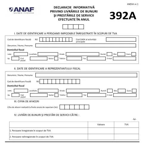 Document preview: Aspecte importante despre Declarația 392A pentru TVA — Impozite & fiscalitate (CERFA n°dec_392A_2016)