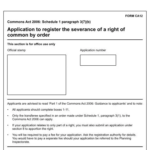 Document preview: Navigating the CA12 Form for Common Land Rights — Government & admin