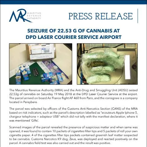 Document preview: Impacts of Cannabis Seizure at DPD Laser Courier Service — Government & admin (CERFA n°PressReleaseSeizure220518)