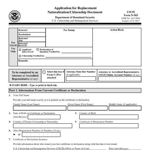 Document preview: Understanding USCIS Form N-565 for Document Replacement — Immigration & visas (CERFA n°N-565)