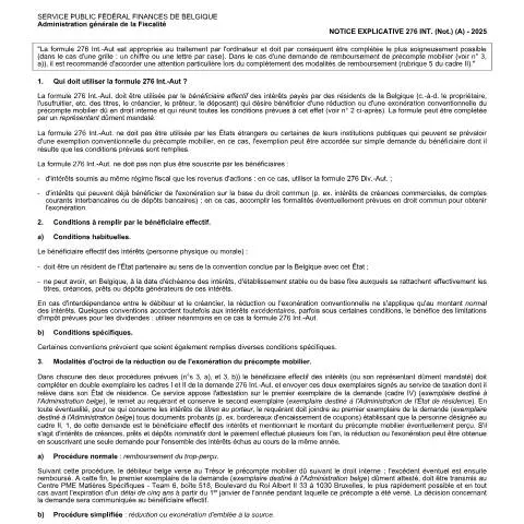 Aperçu du document Comprendre la Notice 276 Int. (Not.) sur les Intérêts — Démarches administratives (CERFA n°276-int-notice-1)