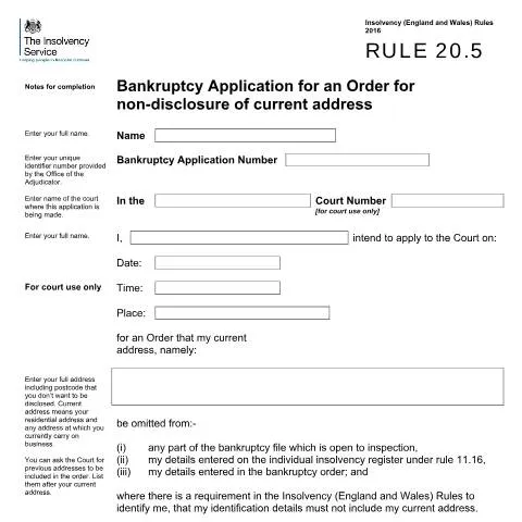 Document preview: Bankruptcy Address Protection: Rule 20.5 Non-Disclosure Orders — Legal & justice