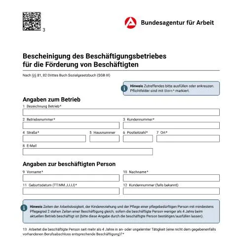 Dokumentvorschau: Wichtige Informationen zur fbw-Bescheinigung Betrieb — Behörden & Verwaltung (CERFA n°fbw-bescheinigung-betrieb-82-sgbiii_ba042104)