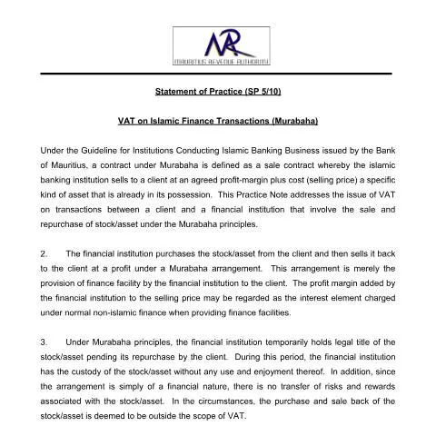 Document preview: Understanding SP 05/10 in Islamic Finance — Government & admin (Sp05of2010)