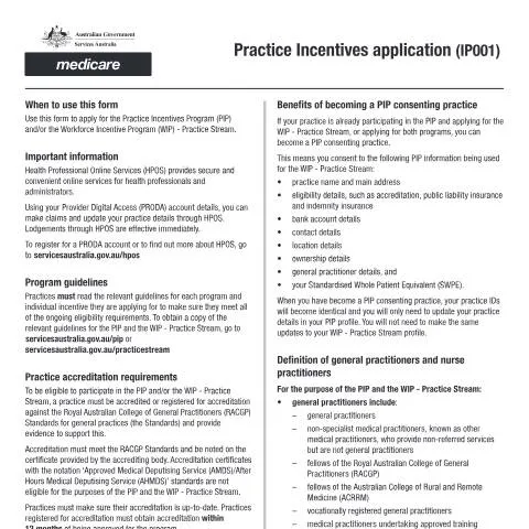 Document preview: Navigating the Practice Incentives Application Form IP001 — Health (CERFA n°IP001)