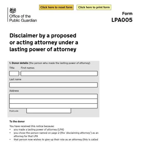 Document preview: Disclaiming Your Lasting Power of Attorney Appointment — Legal & justice