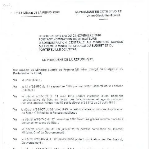 Aperçu du document Organisation administrative centrale en Côte d'Ivoire selon le décret — Démarches administratives