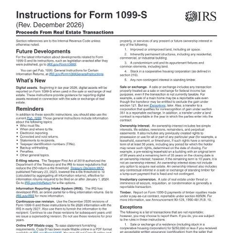 Document preview: Understanding IRS Instructions for Form 1099-S — Taxes (CERFA n°INST-1099S)