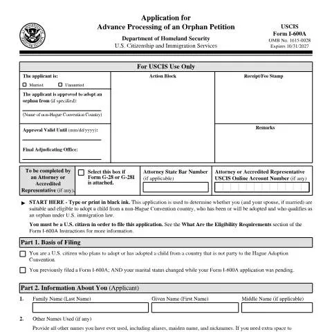 Document preview: Navigating USCIS Form I-600A for Adoption Success — Immigration & visas (CERFA n°I-600A)