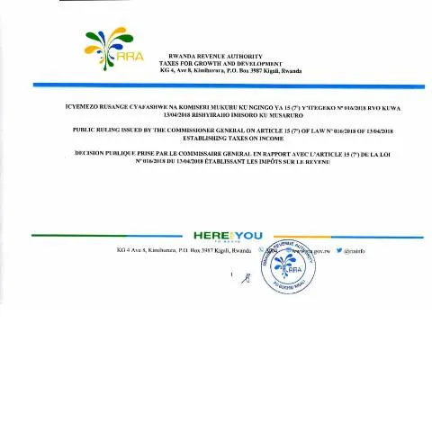 Document preview: Official Ruling on Income Taxation for Employment and Death Benefits — Taxes (CERFA n°ruling_ku_mpozamarira-rotated)