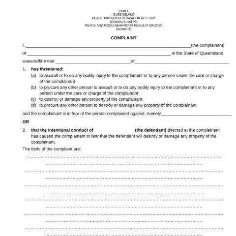 Document preview: Understanding Queensland's Form 1 - Complaint: A Guide for Citizens — Legal & justice (Form 1)