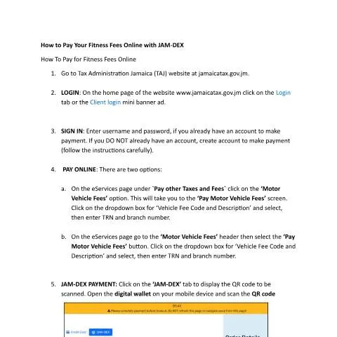Document preview: Guide to Paying Your Fitness Fee Online Using JAM-DEX in Jamaica — Government & admin (CERFA n°how-to-pay-fitness-fee-online-jamdex-042025)