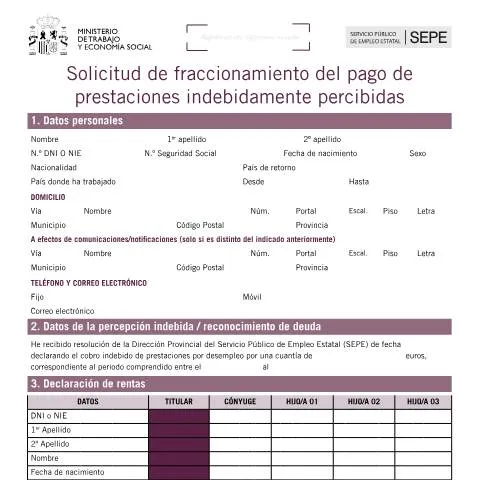 Vista previa del documento Fraccionamiento de Deudas con el SEPE — Impuestos