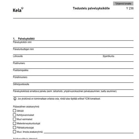 Document preview: Kela Y 236 -lomake ja sen merkitys asumispalveluissa — Asuminen (CERFA n°Kela Y 236)