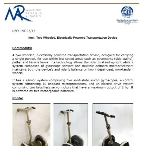 Document preview: Understanding Two-Wheeled Electrically Powered Vehicle Classification — Government & admin (2WheeledElectricallyPowered)