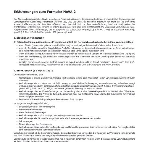Dokumentvorschau: Erläuterungen zur Normverbrauchsabgabe und Formular NoVA 2a — Steuern (CERFA n°NOVA2a)