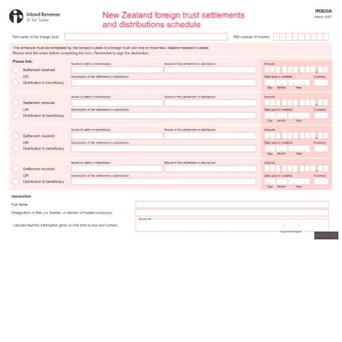 Document preview: The Role of IR900A in New Zealand Foreign Trusts — Taxes (CERFA n°IR900A)