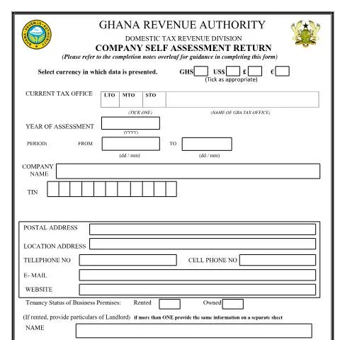 Document preview: Understanding the DT-0101 Company Income Tax Form in Ghana — Taxes (CERFA n°DT-0101)