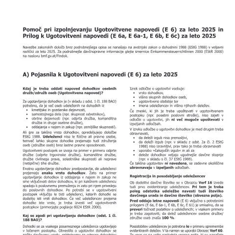 Dokumentvorschau: Praktische Hinweise zur Ugotovitveni napoved (E 6) 2025 — Steuern (CERFA n°E6-Erl-SL)