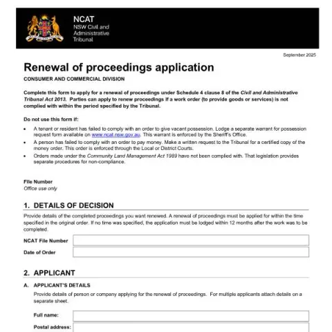 Document preview: Understanding the Renewal of Proceedings Application at NCAT — Legal & justice