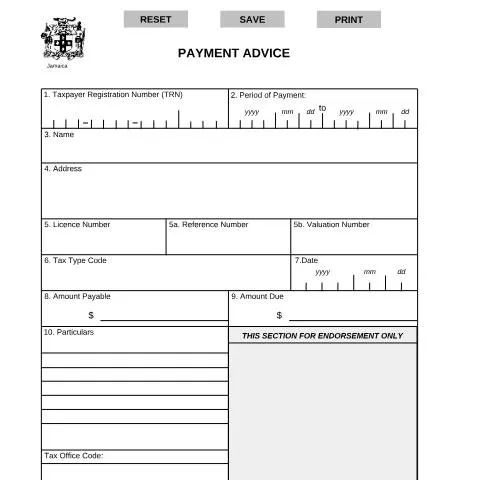 Document preview: Understanding the Payment Advice Form in Jamaica — Government & admin (CERFA n°payment_advice_21092016)