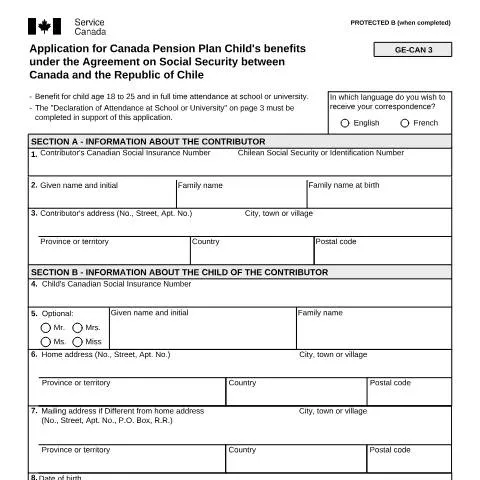 Document preview: Understanding CPP Child's Benefits Application under Chile-Canada — Health (CERFA n°ISP5055-CHL)