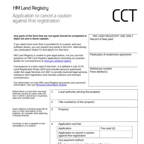 Document preview: How to Cancel Land Registry Cautions with CCT Forms — Property & real estate