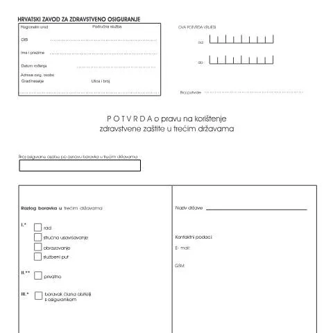 Document preview: Važnost TiskanicaIno1 za zdravstveno osiguranje u inozemstvu — Zdravlje (CERFA n°TiskanicaIno1)