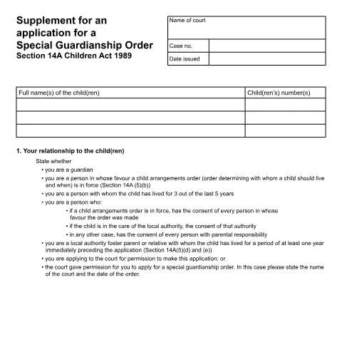 Document preview: How to Complete Form C13A for Special Guardianship Applications — Family