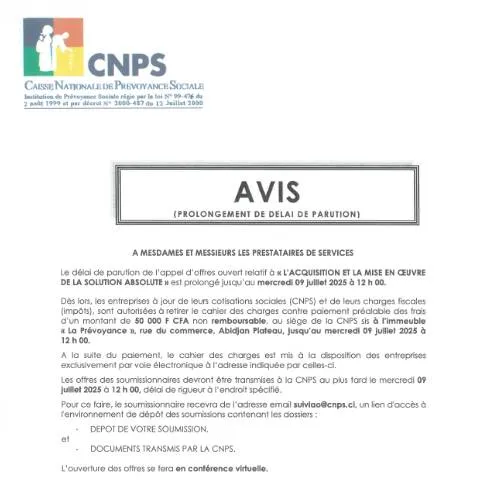 Aperçu du document Prolongement de l'Appel d'Offre pour la Solution Absolute — Démarches administratives