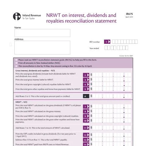Document preview: The Significance of the NRWT Reconciliation Statement IR67S — Taxes (CERFA n°IR67S)