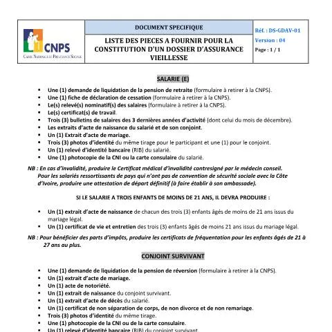 Aperçu du document Constitution du dossier d'assurance vieillesse en Côte d'Ivoire — Retraite & pension