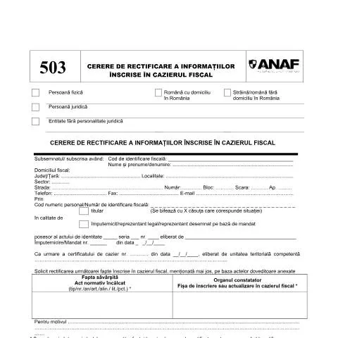 Document preview: Importanța Cererii de Rectificare în Cazierul Fiscal — Impozite & fiscalitate (CERFA n°D_503_OPANAF_2048_2023)