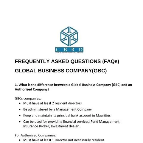 Document preview: Essential FAQs for Global Business Companies in Mauritius — Government & admin (FAQs_Global_Business_Company)