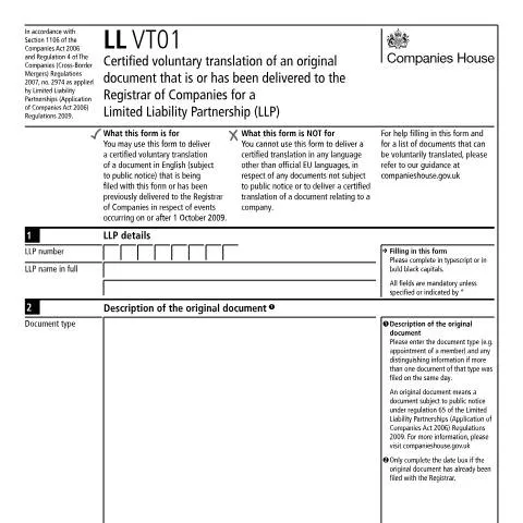 Document preview: Mastering the LL VT01 Form for Your Limited Liability Partnership — Business
